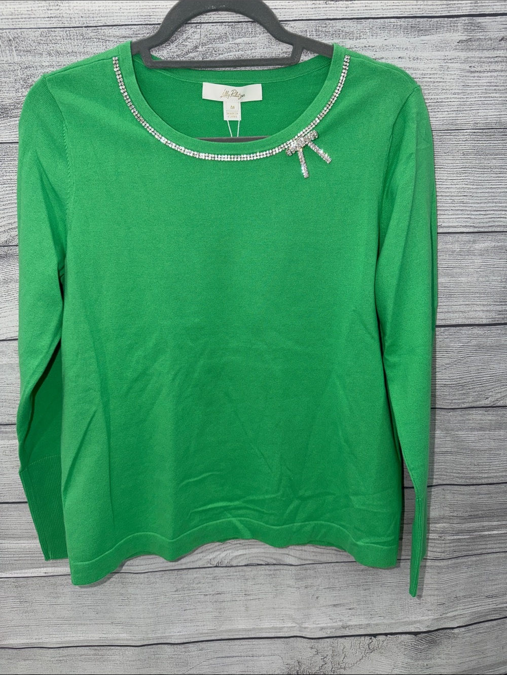 Lilly Pulitzer Green Crystal-Trim Crewneck Sweater
